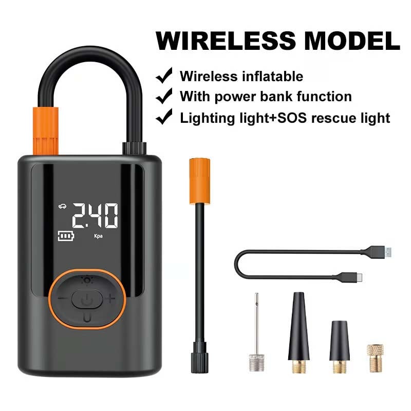 Tire Pump With LCD Screen And LED Light Portable Inflator For Cars And Bikes
