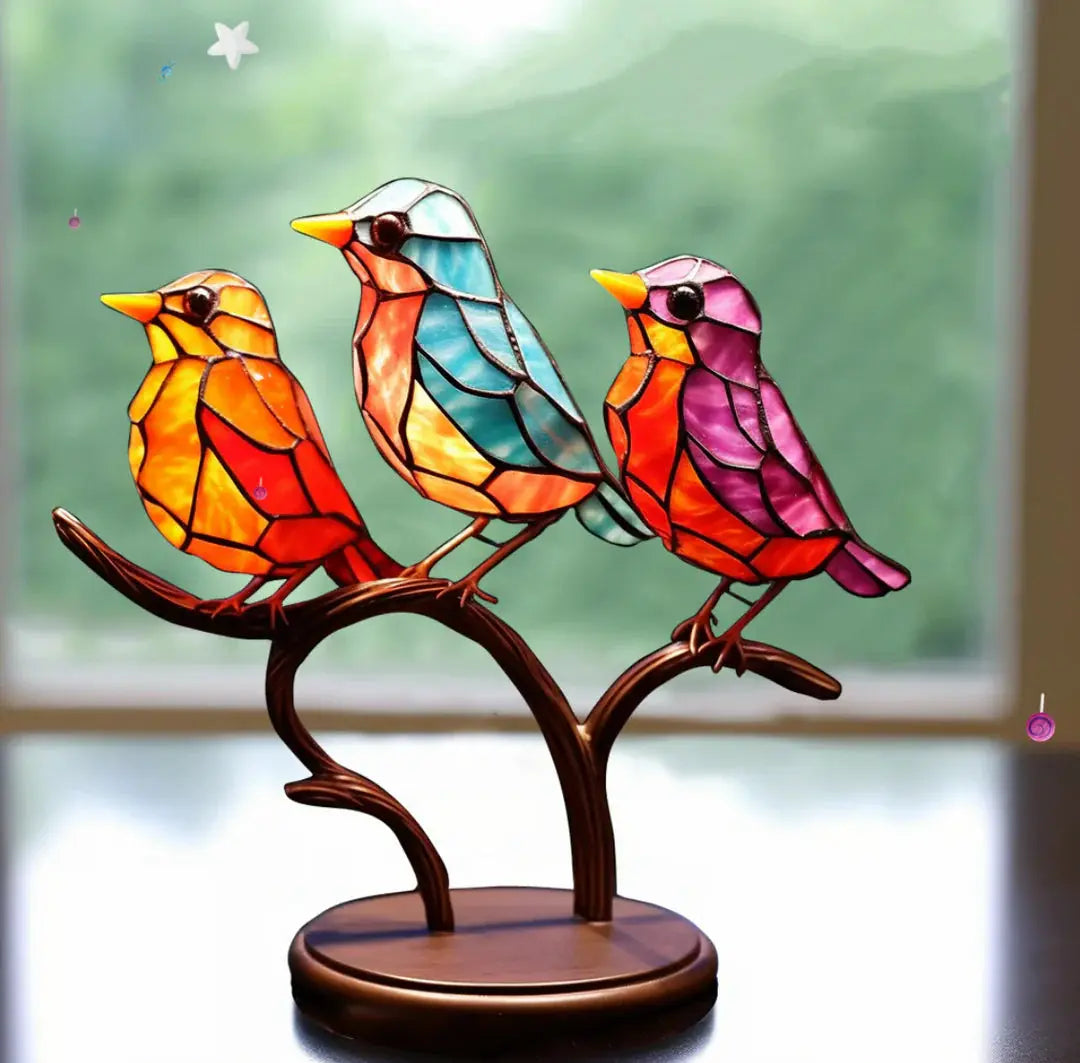 Nature-Inspired Window Bird Art Decoration With Sunlit Glow For Cheerful Home Accent