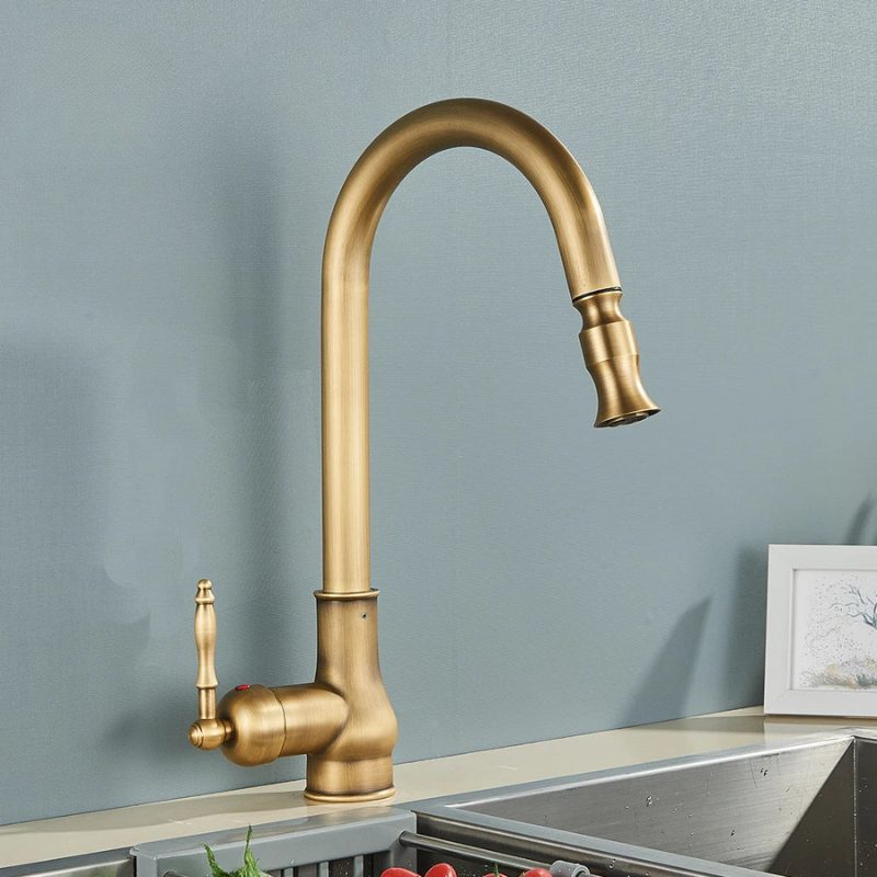 VintageTap Antique Brass Faucet With Swivel Spout For Retro Kitchens