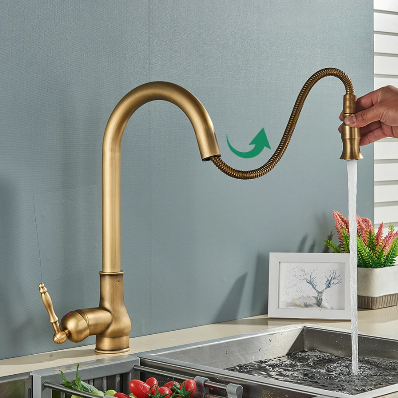VintageTap Antique Brass Faucet With Swivel Spout For Retro Kitchens