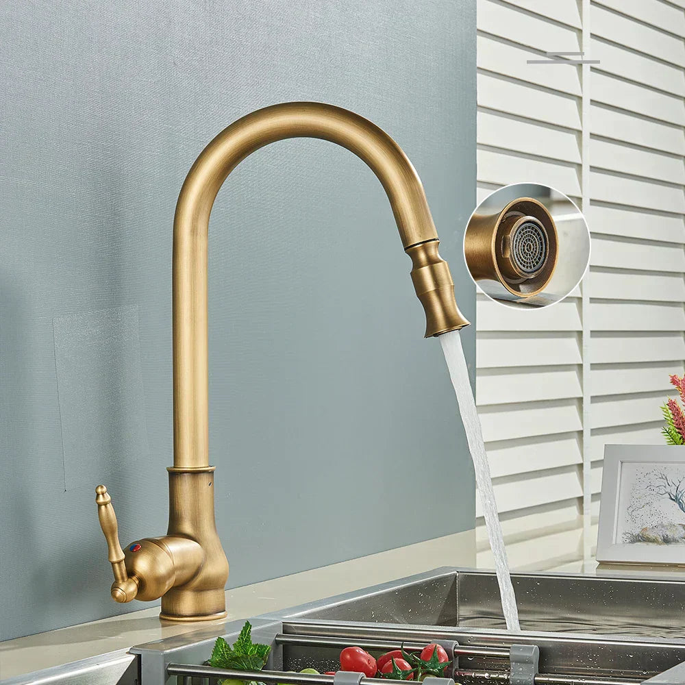 VintageTap Antique Brass Faucet With Swivel Spout For Retro Kitchens