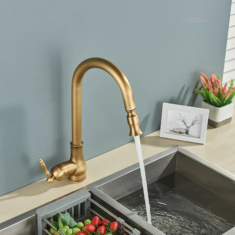 VintageTap Antique Brass Faucet With Swivel Spout For Retro Kitchens