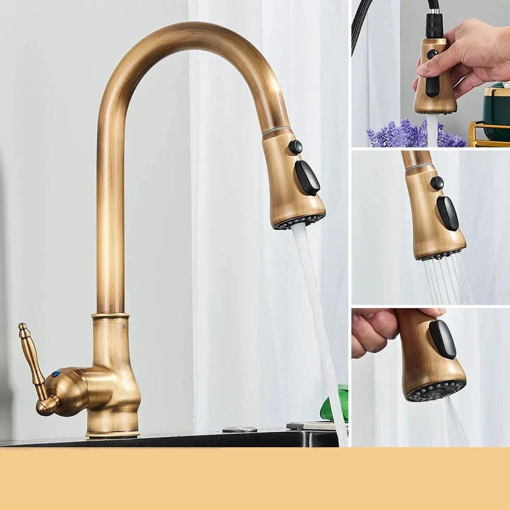 VintageTap Antique Brass Faucet With Swivel Spout For Retro Kitchens