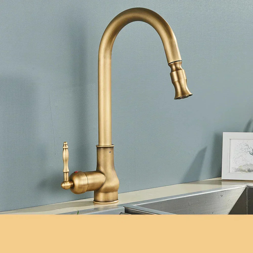 VintageTap Antique Brass Faucet With Swivel Spout For Retro Kitchens