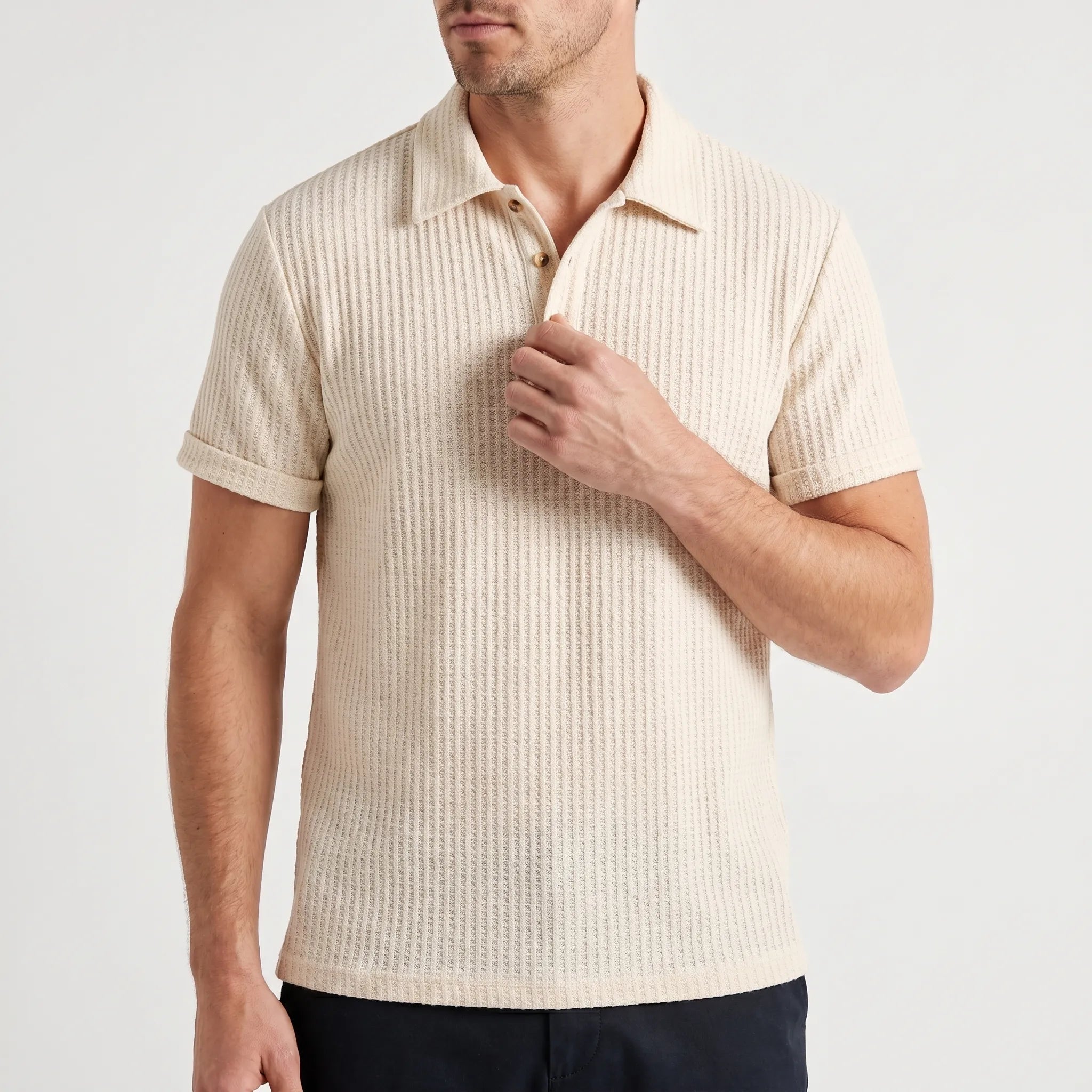 Textured Waffle Knit Polo Shirt -  Weekend Casual Wear - Ormexis