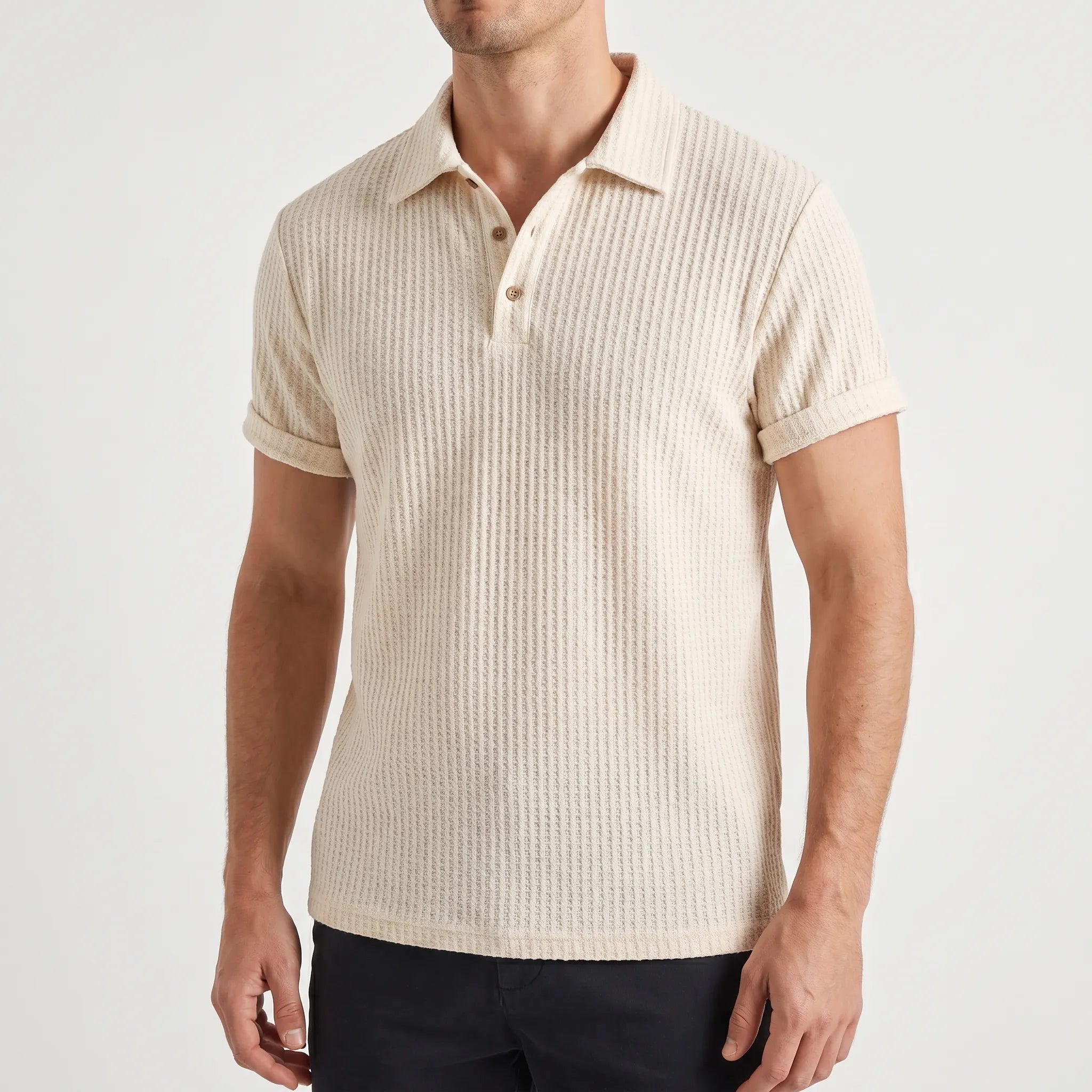 Textured Waffle Knit Polo Shirt -  Weekend Casual Wear - Ormexis