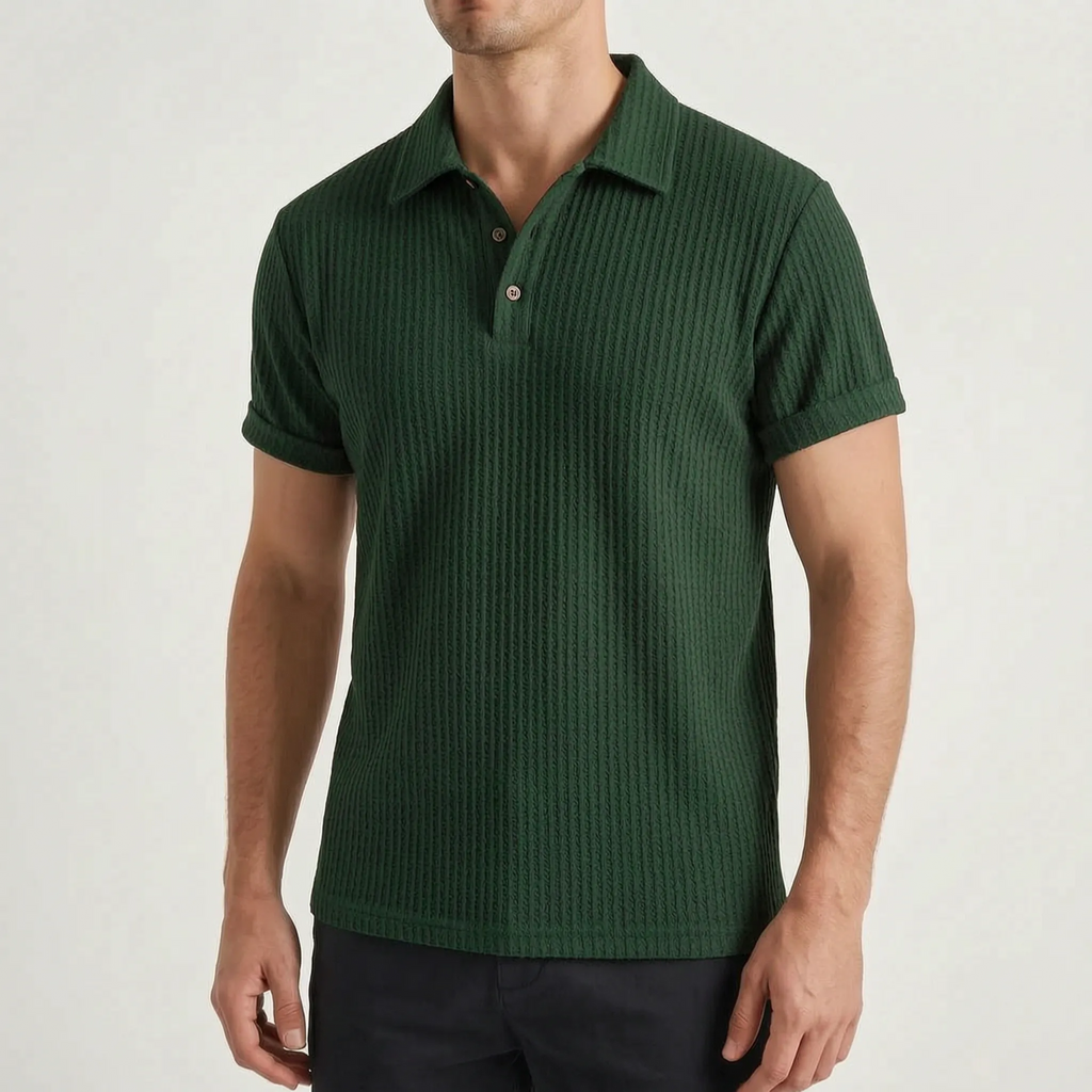 Textured Waffle Knit Polo Shirt -  Weekend Casual Wear - Ormexis