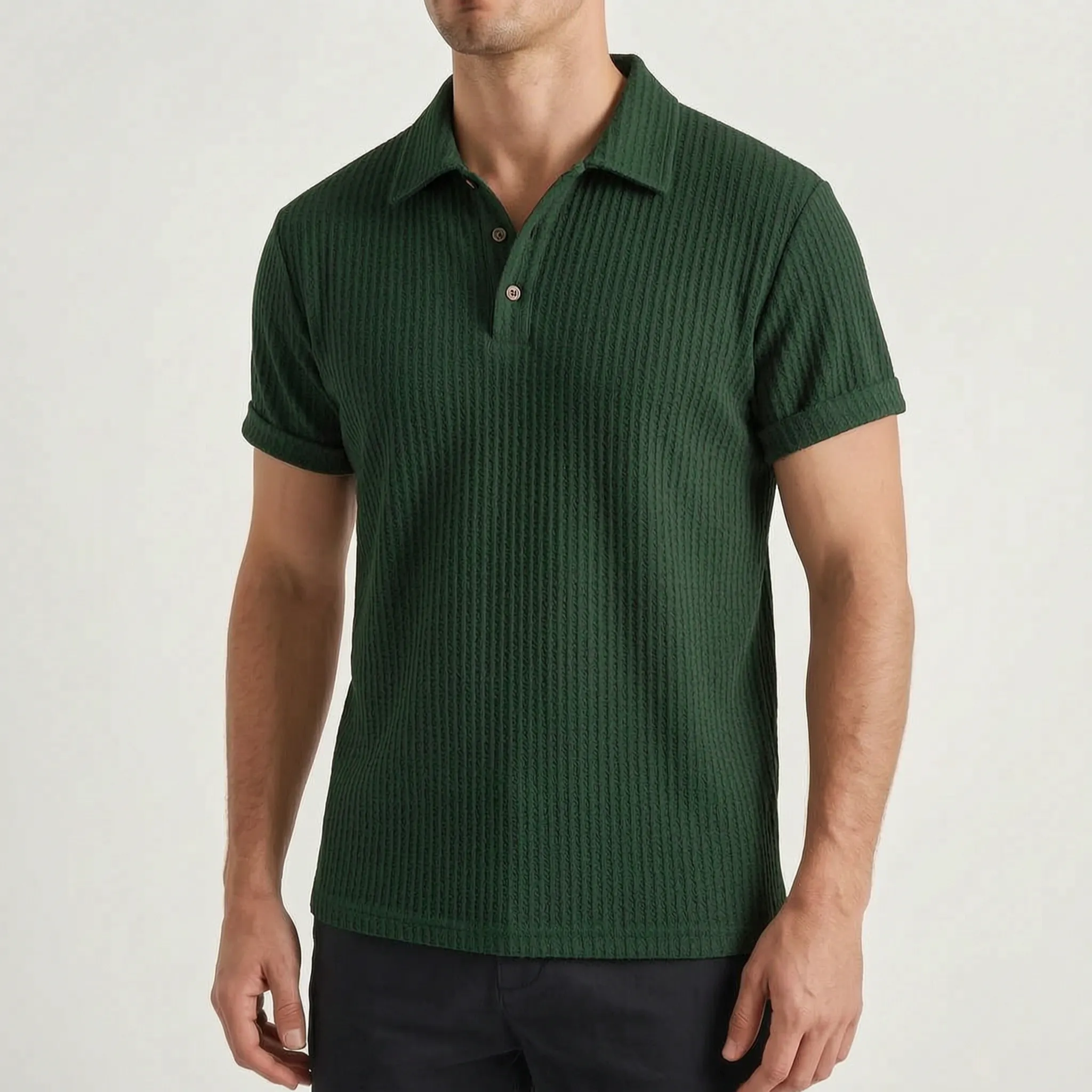 Textured Waffle Knit Polo Shirt -  Weekend Casual Wear - Ormexis