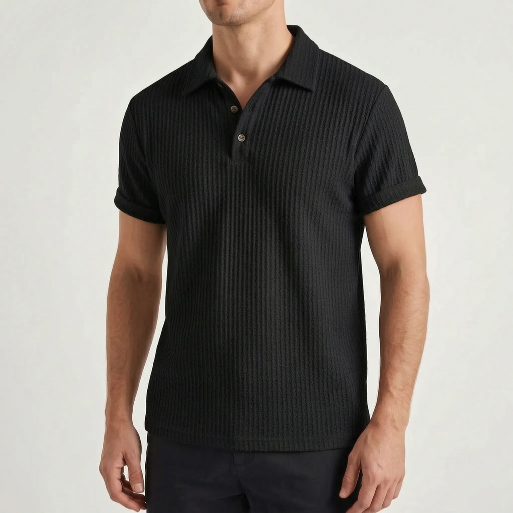 Textured Waffle Knit Polo Shirt -  Weekend Casual Wear - Ormexis