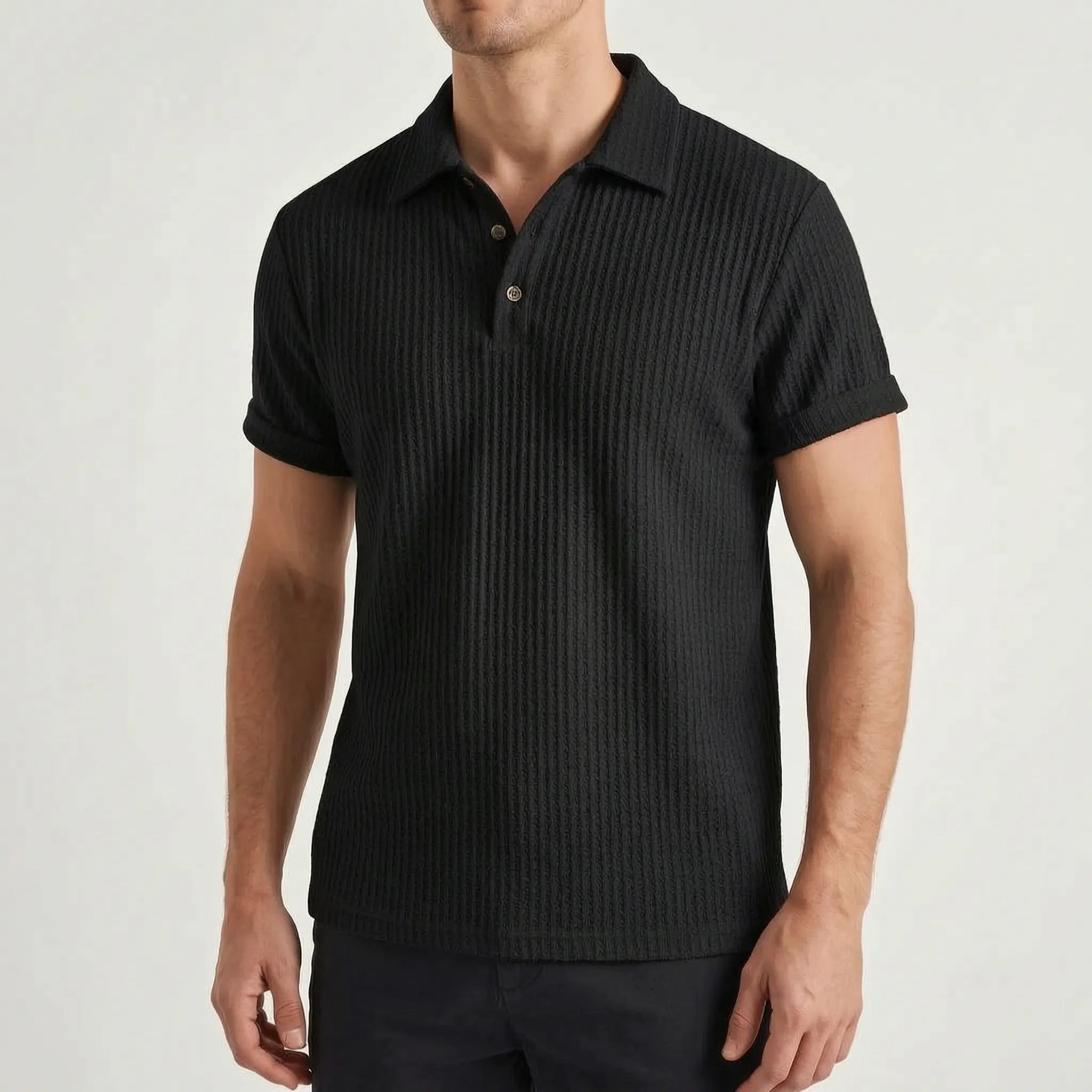 Textured Waffle Knit Polo Shirt -  Weekend Casual Wear - Ormexis