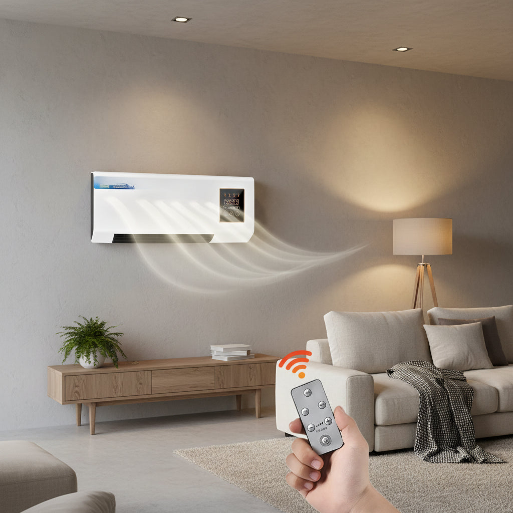 Wall Mount Electric Heater With Remote Control For Instant Indoor Warmth or Cooling