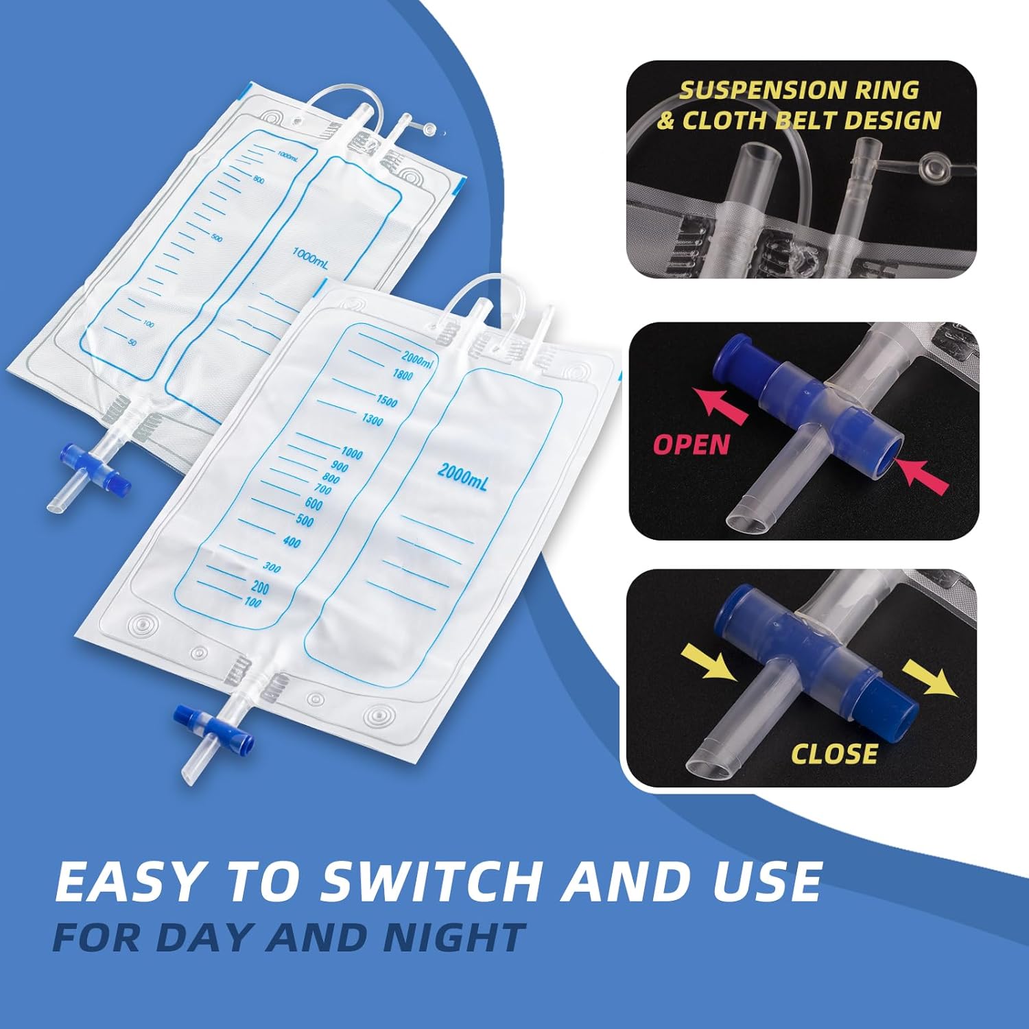 Wearable Collection System With Adjustable Straps, 1000 mL Capacity