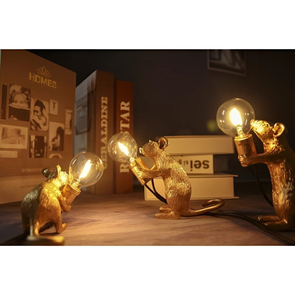 Whimsical Decor Gold Mouse Lamp With Playful Animal Design For Home
