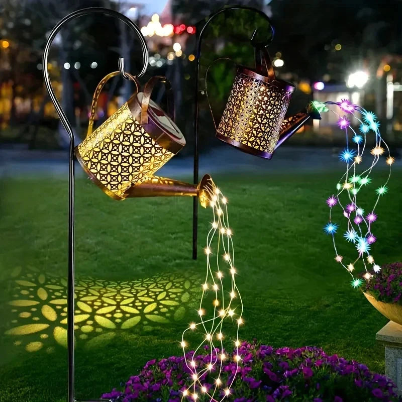 Outdoor Spaces Glow With Whimsical Solar Lantern In Retro Watering Can Silhouette