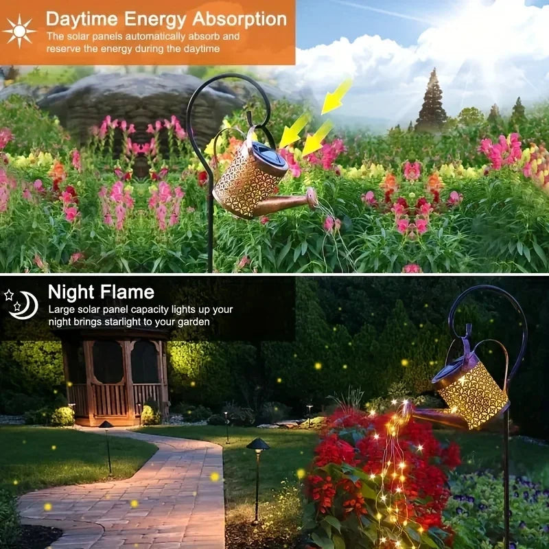 Outdoor Spaces Glow With Whimsical Solar Lantern In Retro Watering Can Silhouette