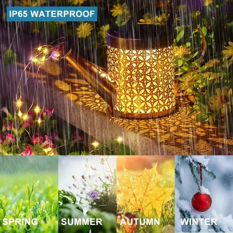 Outdoor Spaces Glow With Whimsical Solar Lantern In Retro Watering Can Silhouette