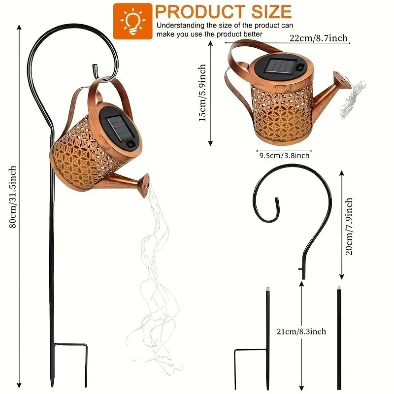 Outdoor Spaces Glow With Whimsical Solar Lantern In Retro Watering Can Silhouette