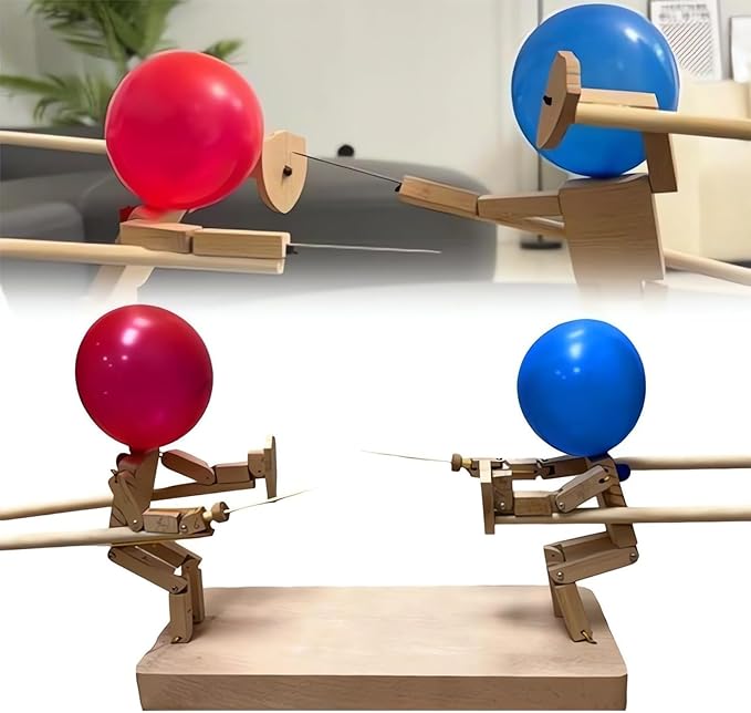 Handcrafted Wooden Balloon Battle Puppets for Kids' Competitive Play