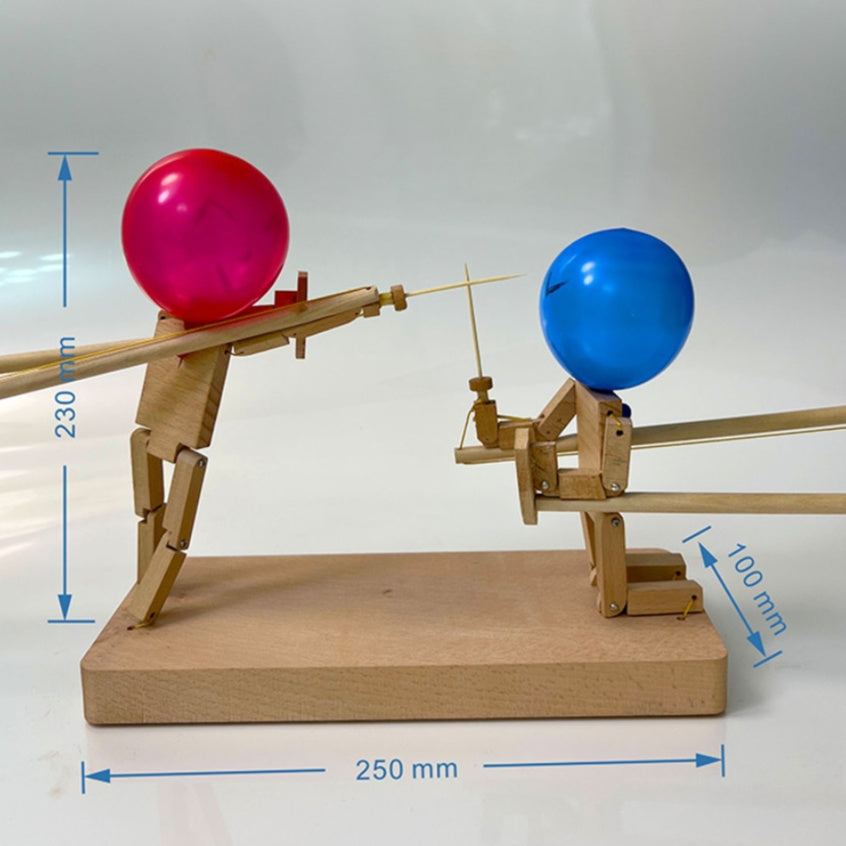 Handcrafted Wooden Balloon Battle Puppets for Kids' Competitive Play
