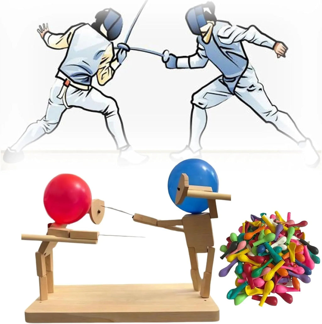 Handcrafted Wooden Balloon Battle Puppets for Kids' Competitive Play