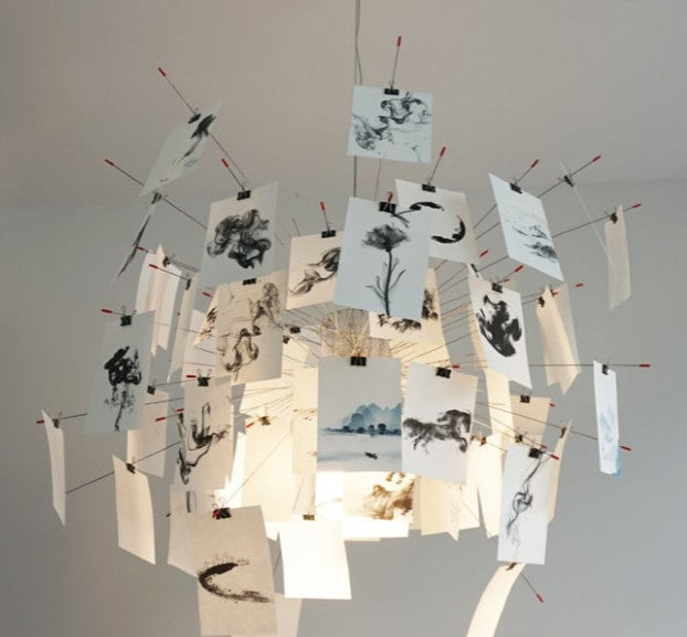 Ingo Maurer Zettel DIY Chandelier With Customizable Panels For Personalized Indoor Lighting