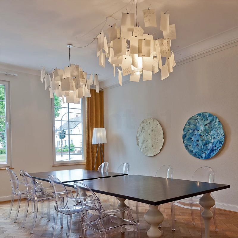 Ingo Maurer Zettel DIY Chandelier With Customizable Panels For Personalized Indoor Lighting