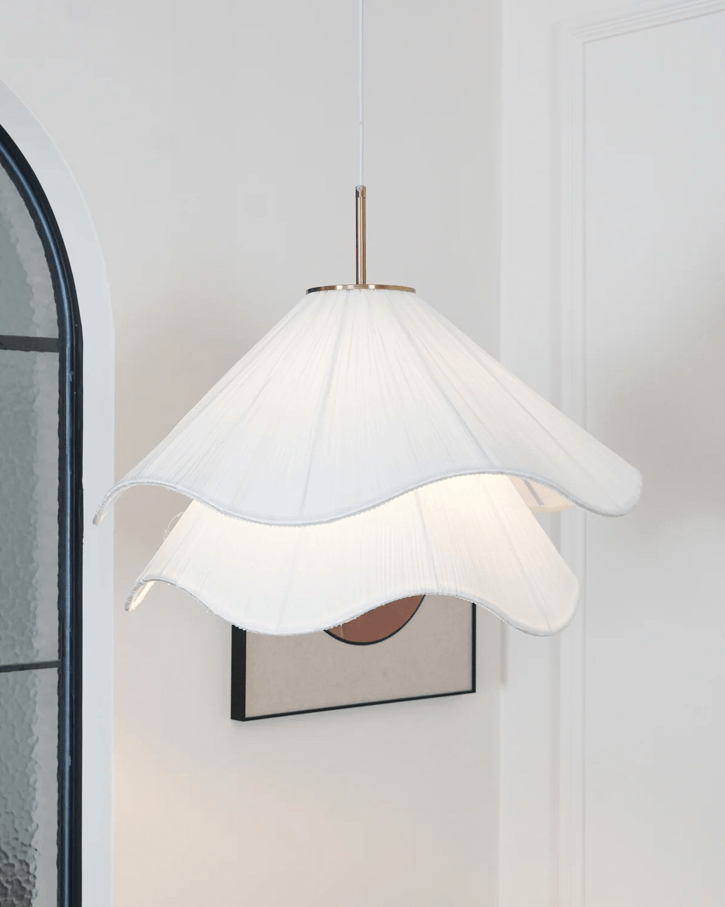 Florenza Pendant Light With Fabric Shade Petal Accent, Warm 3000K, 30cm