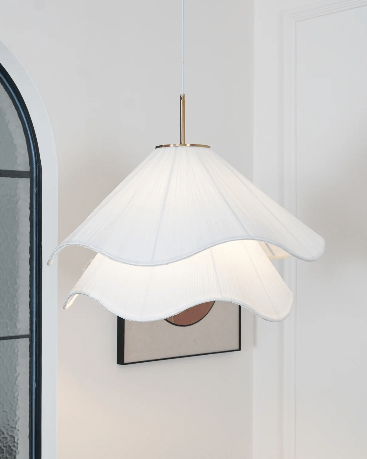 Florenza Pendant Light With Fabric Shade Petal Accent, Warm 3000K, 30cm