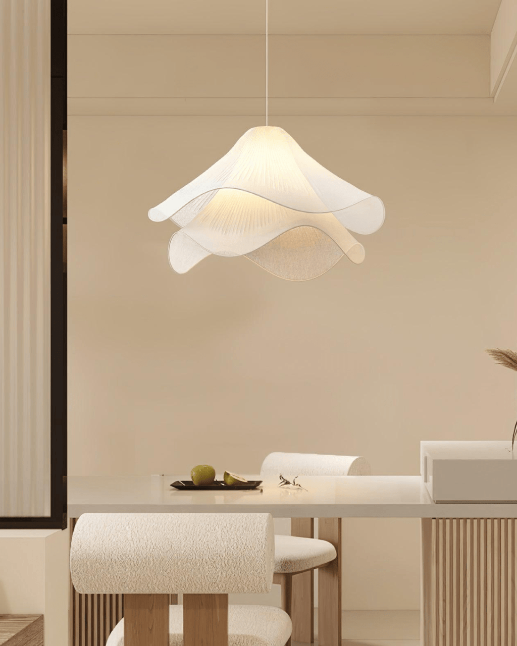 Florenza Pendant Light With Fabric Shade Petal Accent, Warm 3000K, 30cm