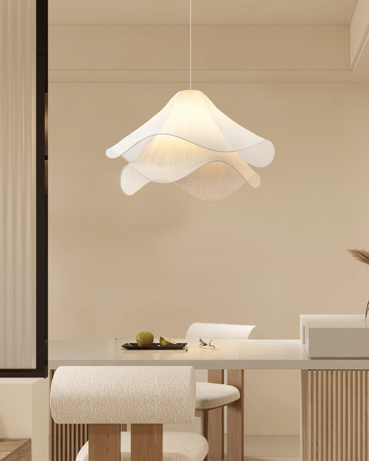 Florenza Pendant Light With Fabric Shade Petal Accent, Warm 3000K, 30cm