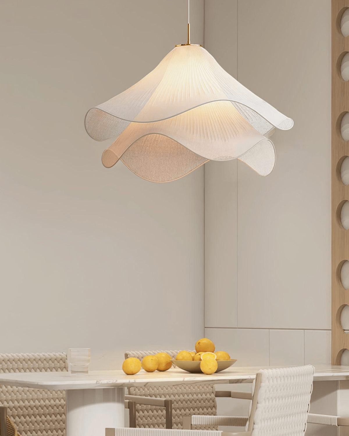 Florenza Pendant Light With Fabric Shade Petal Accent, Warm 3000K, 30cm