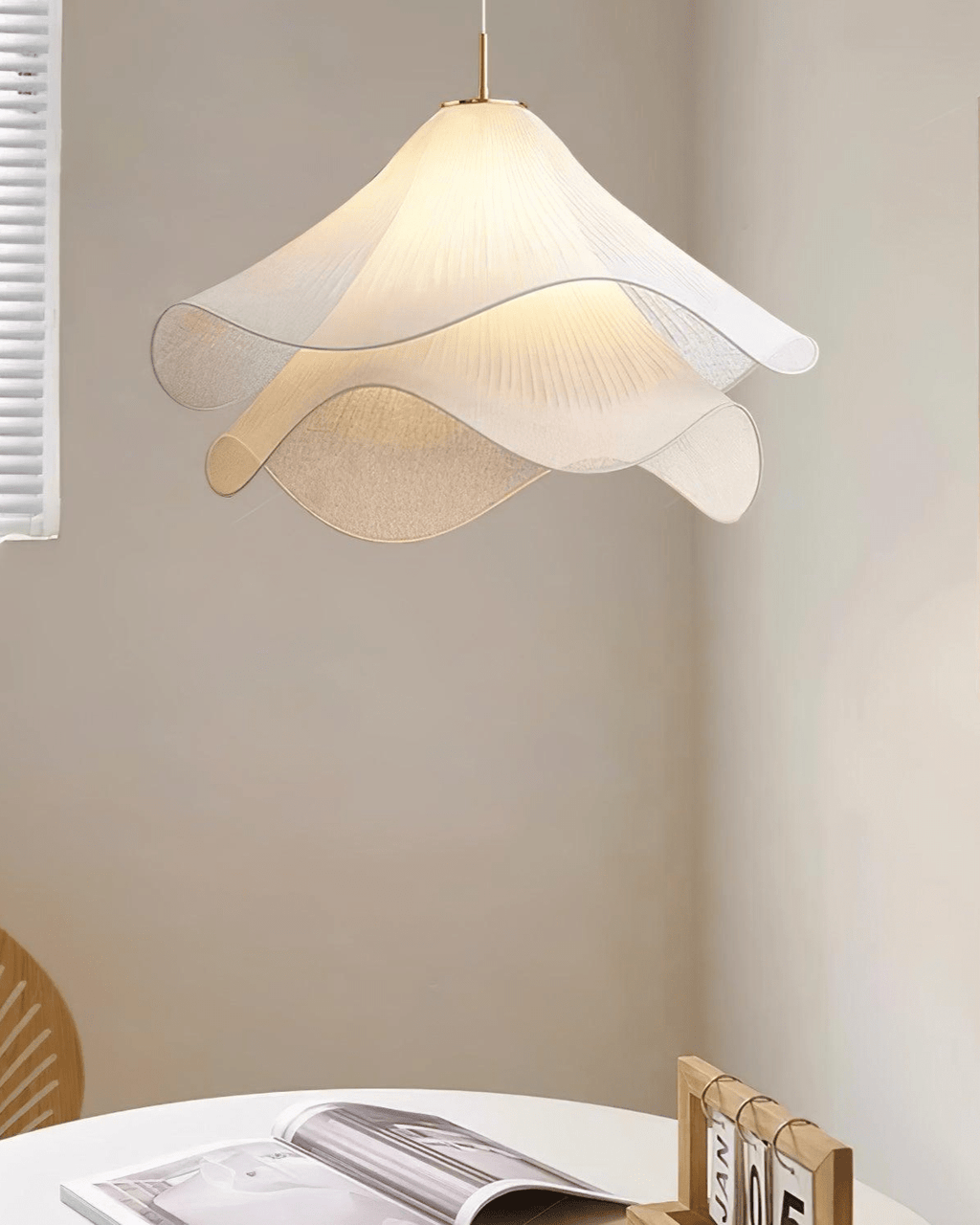 Florenza Pendant Light With Fabric Shade Petal Accent, Warm 3000K, 30cm