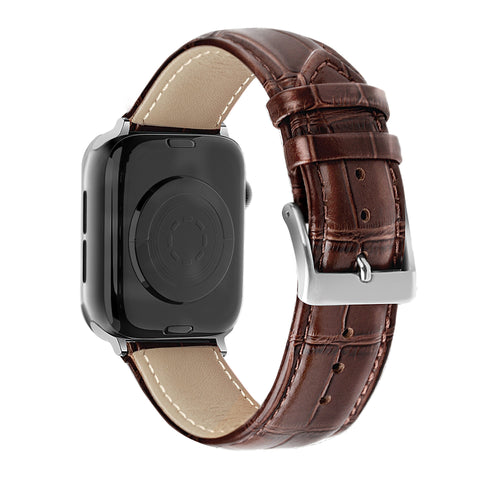 Apple Watch Crocodile-Grain Leather Band In Rich Brown