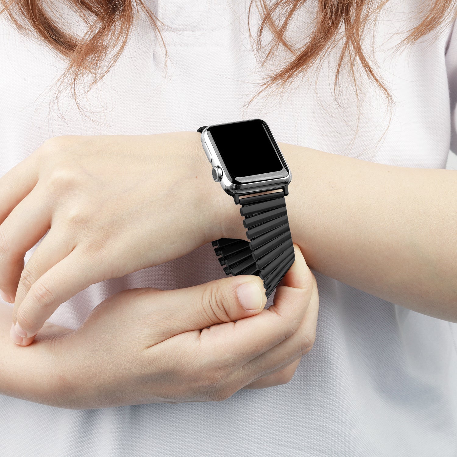 Apple Watch Black Steel Elastic Strap Replacement Band