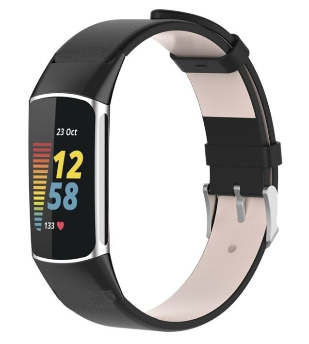 Timeless Black Leather Strap For Fitbit Charge 5 Band
