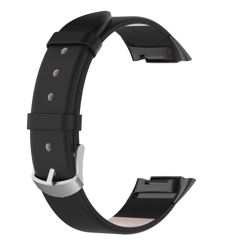 Timeless Black Leather Strap For Fitbit Charge 5 Band
