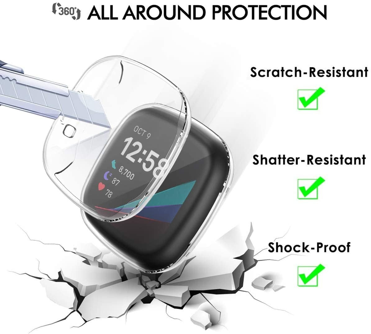Fitbit Sense Protective Case With Transparent Shield For Watch