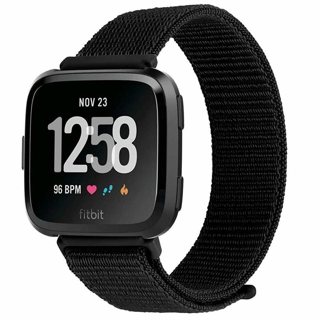 Black Nylon Band for Fitbit Versa and Versa 2 Smartwatch