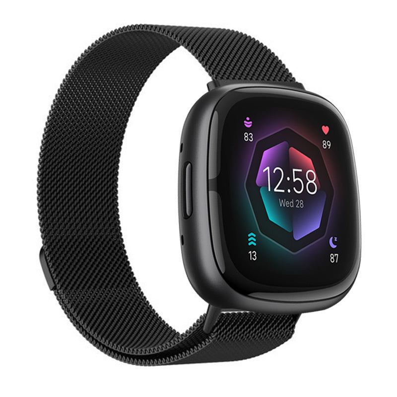 Black Milanese Mesh Strap For Fitbit Sense 2 Compatible Band