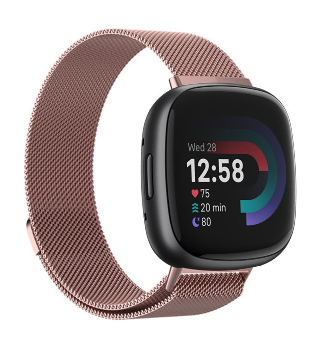 Pink Milanese Mesh Band For Fitbit Versa 4 Smartwatch