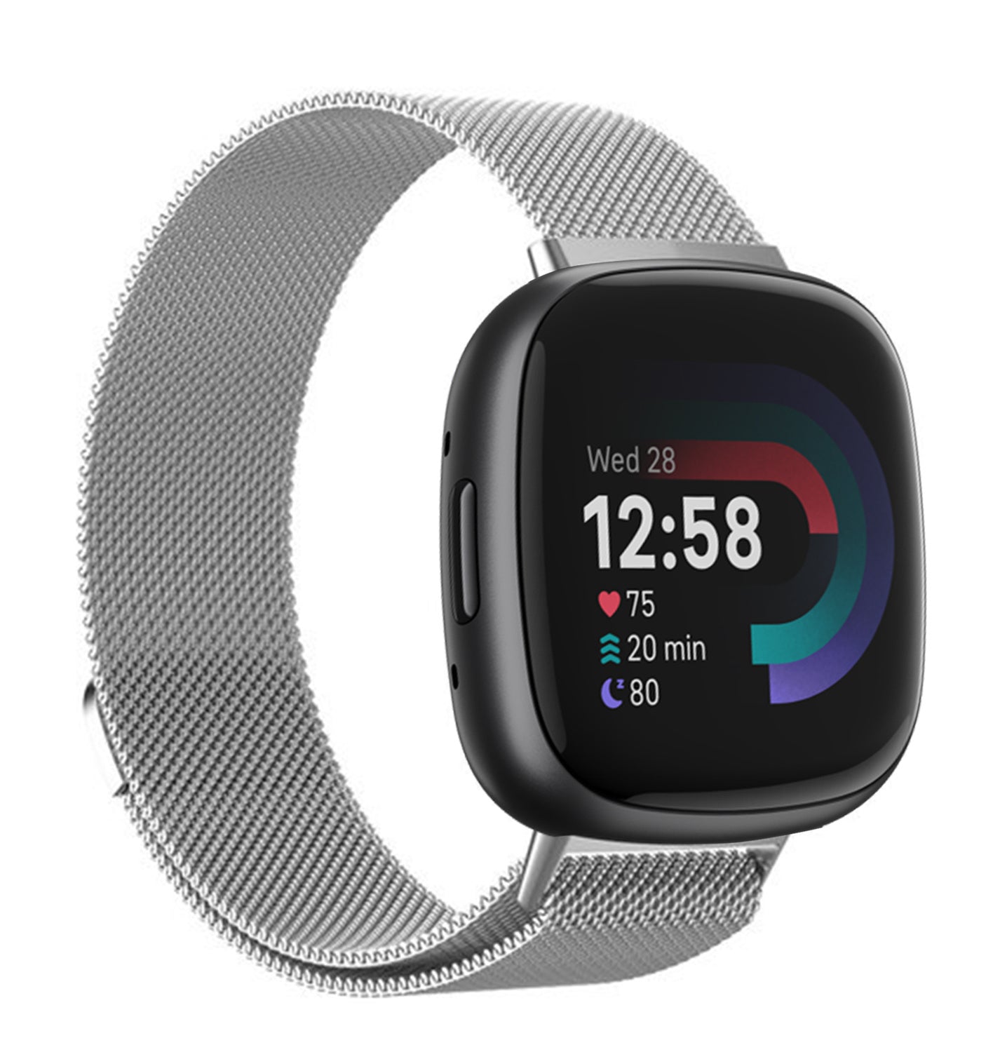 Fitbit Versa 4 Milanese Band In Silver Finish Sheen
