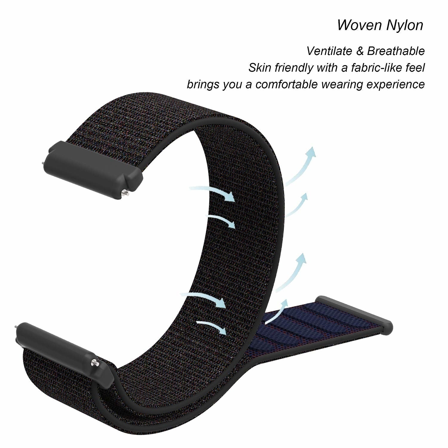 Black Nylon Band for Fitbit Versa and Versa 2 Smartwatch
