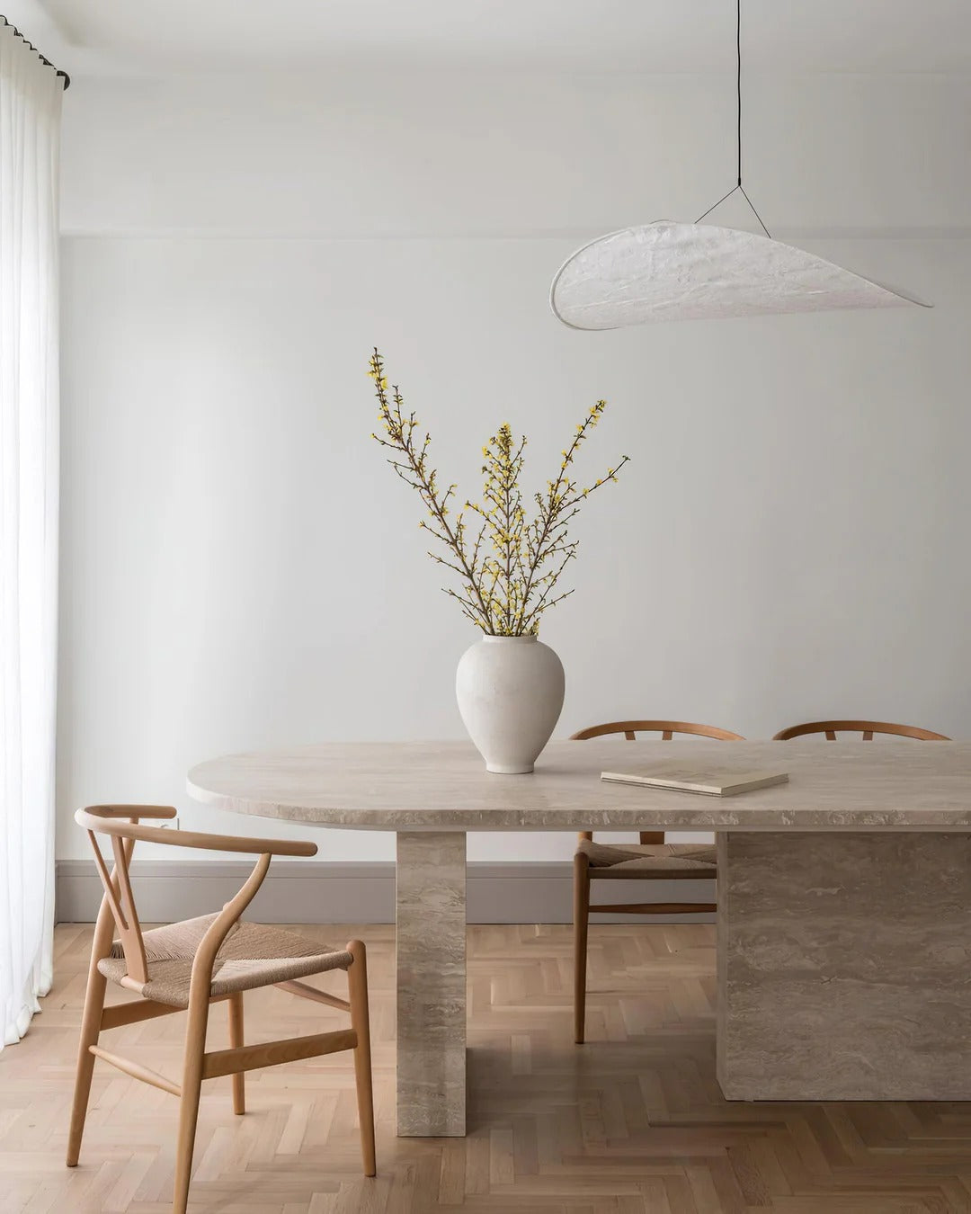 Tense Pendant Light Slim Black Frame With Mulberry Silk Diffuser