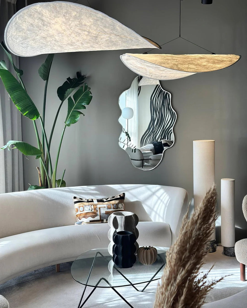 Tense Pendant Light Slim Black Frame With Mulberry Silk Diffuser