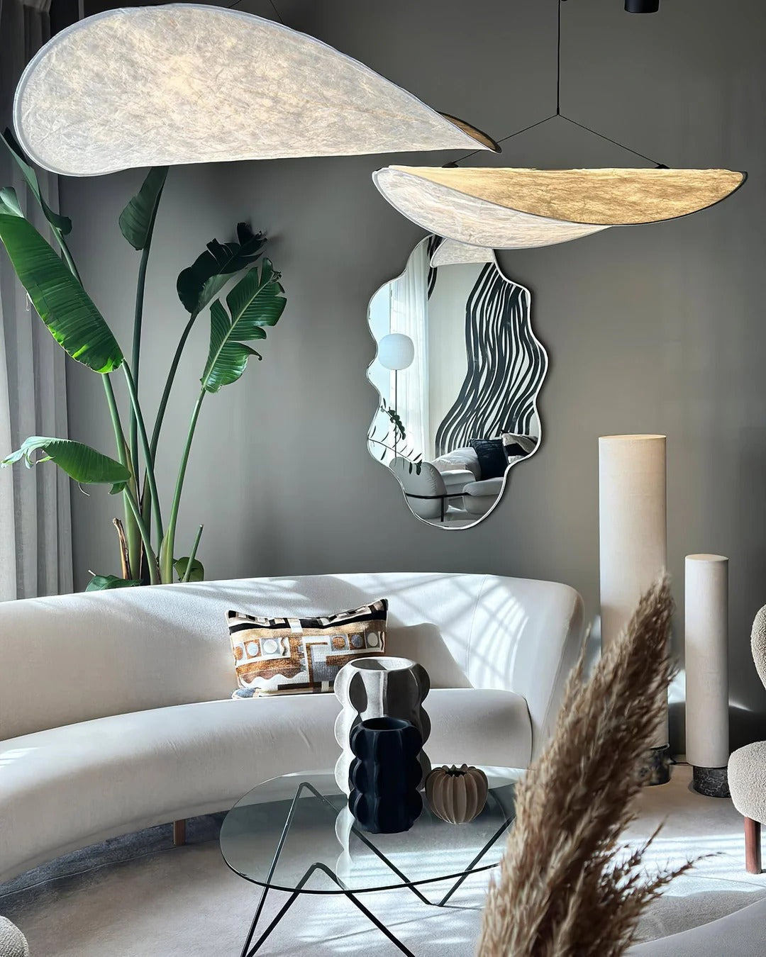 Tense Pendant Light Slim Black Frame With Mulberry Silk Diffuser