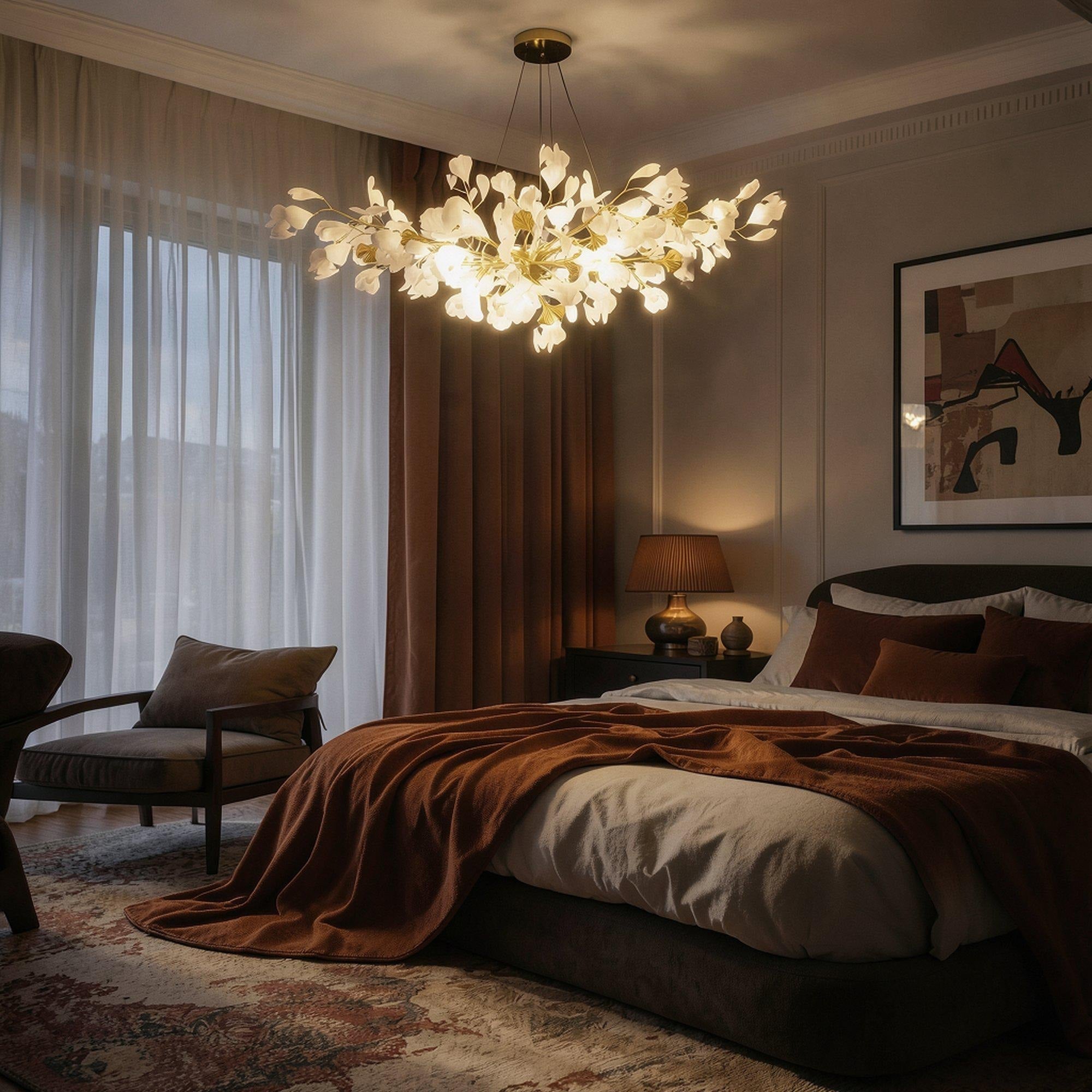 Aurelia Ginkgo Leaf Chandelier With Handcrafted Ceramic Petal Accents
