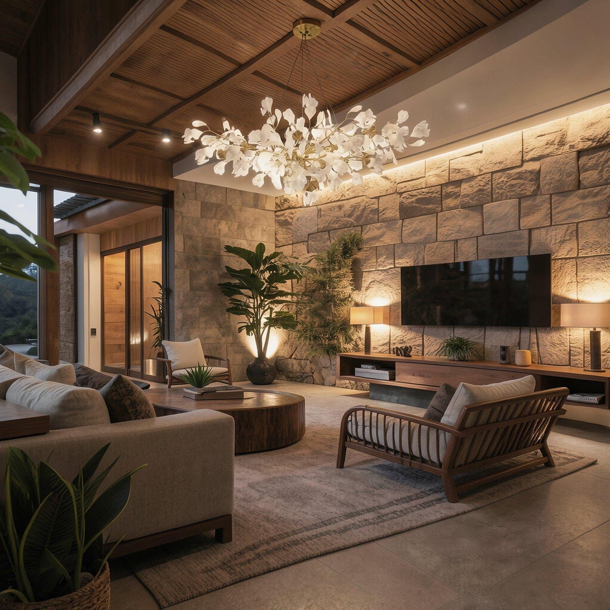 Aurelia Ginkgo Leaf Chandelier With Handcrafted Ceramic Petal Accents