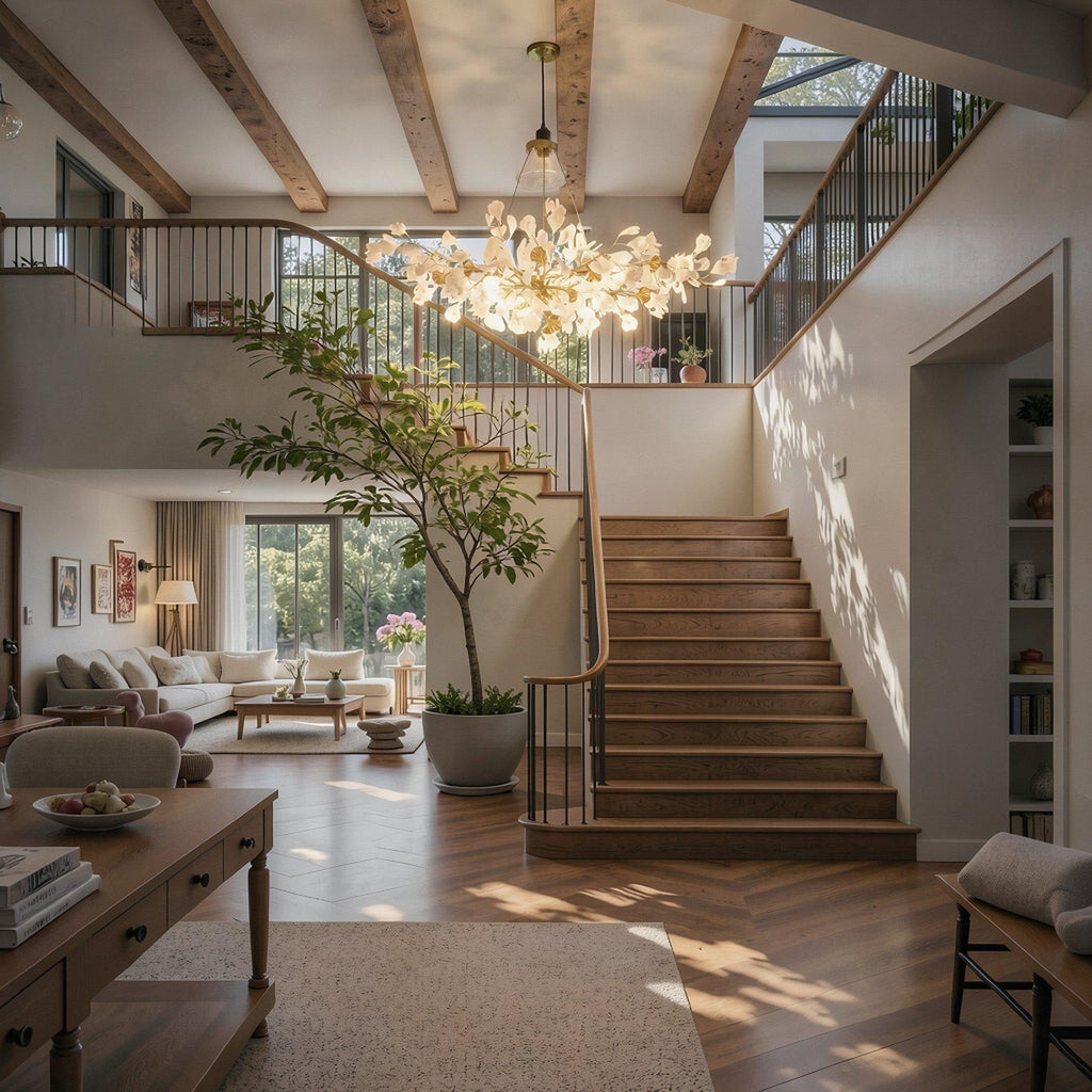 Aurelia Ginkgo Leaf Chandelier With Handcrafted Ceramic Petal Accents