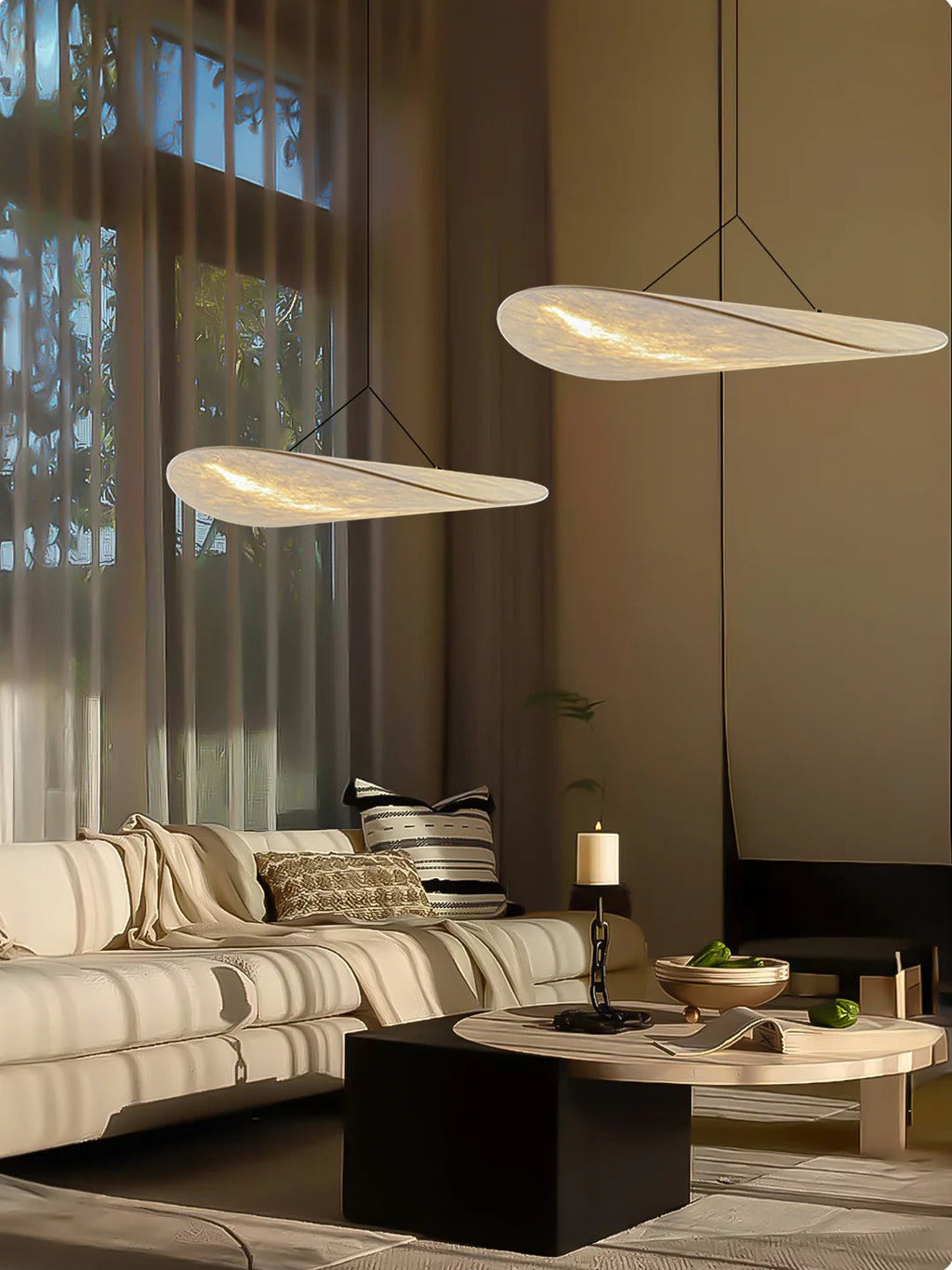 Tense Pendant Light Slim Black Frame With Mulberry Silk Diffuser