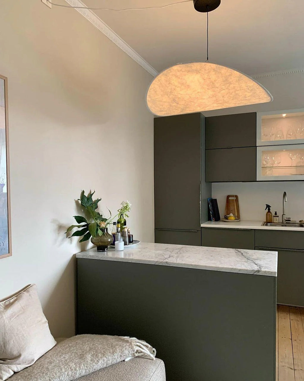 Tense Pendant Light Slim Black Frame With Mulberry Silk Diffuser